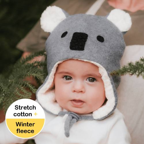 Koala Fleecy Winter Beanie - Grey Marle
