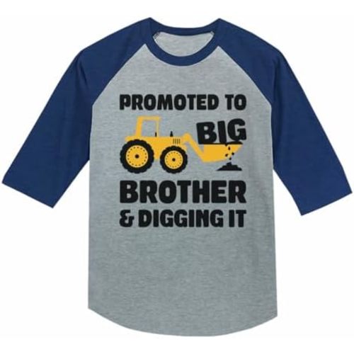 Tstars Promoted to Big Brother & Digging It Shirt Construction Bulldozer Sibling Toddler Kids Raglan T-Shirt