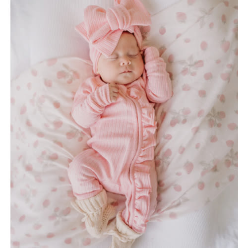 Frill Zip Romper | Peony Rib Pointelle – Little and Fern