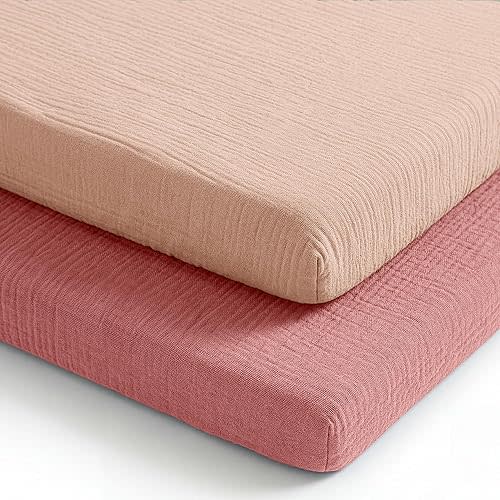 Comfy Cubs Muslin Cotton Bassinet Sheets 2 Pack, Dusty Rose and Blush – Soft, Breathable, 100% Muslin Bassinet Sheet, Gentle for Baby’s Sensitive Skin – Universal Fit, Beautiful Gift-Ready Packaging