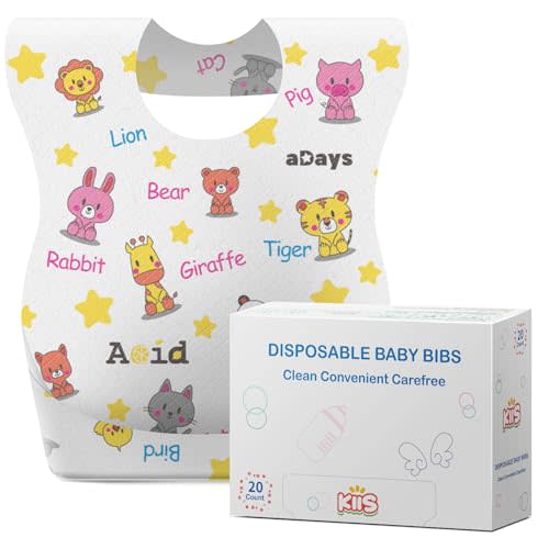 KIIS Disposable Baby Bibs for Baby Boys and Girls - Individually Packaged - Hygienic, Soft and Leakproof (20 PCS / 60 PCS)