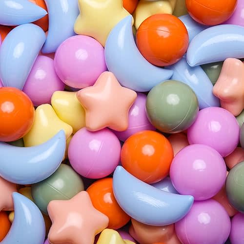 GOGOSO Ball Pit Balls Stars Moon Shapes (Orange Green Blue, 100pcs)