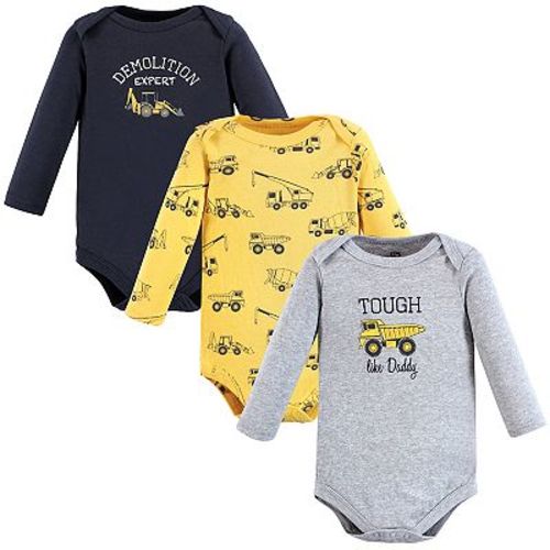 Hudson Baby Infant Boy Cotton Long-Sleeve Bodysuits, Construction 3-Pack