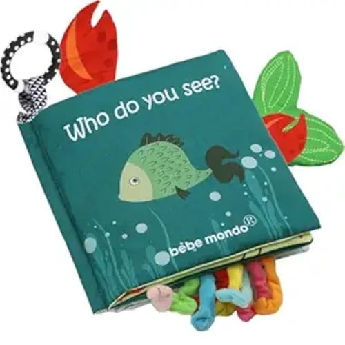 Fish Baby Books, Crinkle Books for Babies,Touch Feel,Infant Baby Toys 0-3 0-6 6-12 Months, Sensory Mirror Toys,Soft Teether,Teething,Shower Baby Easter Basket Stuffers,Baby Gifts for Boys Girls-Green