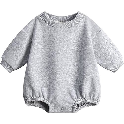 Bafeicao Baby Boy Girl Sweatshirt Romper Organic Cotton Solid Color Long Sleeve Bubble Romper Oversized Warm Fall Winter
