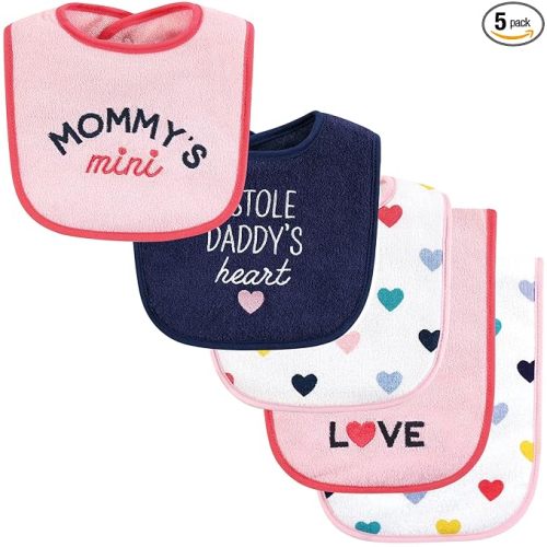 Hudson Baby Unisex Baby Cotton Terry Bib and Burp Cloth Set, Bold Mom Dad, One Size