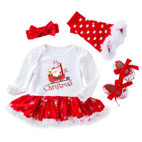 Fesfesfes Infant Newborn Onesies Baby Girls Princess Letter Tutu Dress Set Christmas Outfits Four-piece Suit Summer