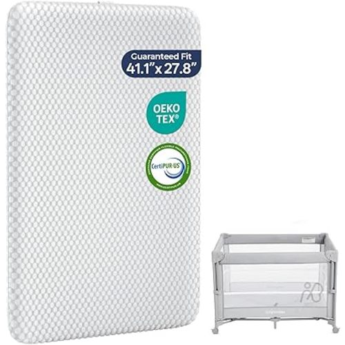 ANGELBLISS Pack and Play Mattress - 1.5" Thick Mattress Pad for Infants to Toddlers, Dual Sided Comfort Gel Memory Foam Mattress with 3D Quilted Breathable Cover