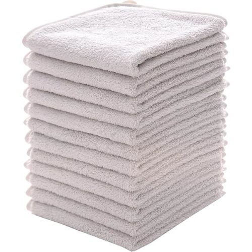 MUKIN Baby Washcloths Set - 12 Pack 12x12 Inches Microfiber Coral Fleece Face Towel for Newborns, Infant, Toddlers or Kids. Ultra Soft and Absorbent wash Cloth for Baby (Gray)