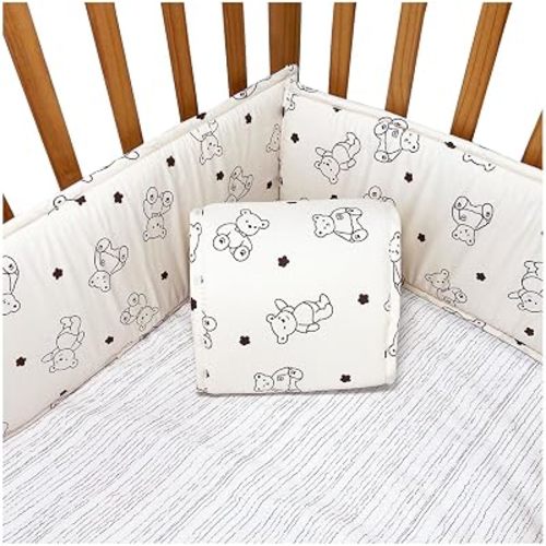 MATISUN Crib Rail Cover, 6PCS Mesh Crib Padding for Sides, 5cm Foam Padded Rail Covers, 3 Long 3 Short Foldable Panels with Tie Straps (3L+3S,# M)