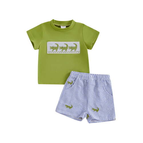 BemeyourBBs Baby Boy Summer Outfits Alligator Embroidery T-Shirt + Pocket Shorts
