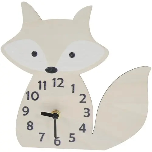 VOSAREA Home Fox Clock Silent Clock Wood Mute Pendulum Cute Wall Cartoon Shaped Hanging for Living Room Bathroom (Battery Not Included) Wooden Wall