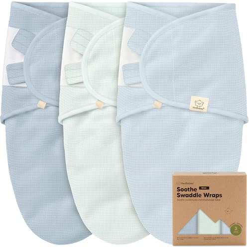 3-Pack Organic Swaddles for Newborns, Baby Sleep Sacks 0-3 Months - Baby Swaddle Wrap, Newborn Wearable Blanket, Infant Sleep Sack for Girls, Boys, Soft & Snug, Large Hook & Loop Closure (Glacier)