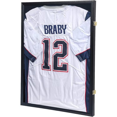 KCRasan Jersey Display Frame Case - Large Lockable Frames Shadow Box with UV Protection for Baseball Basketball Football Soccer Hockey Sport Shirt Matte Black Finish