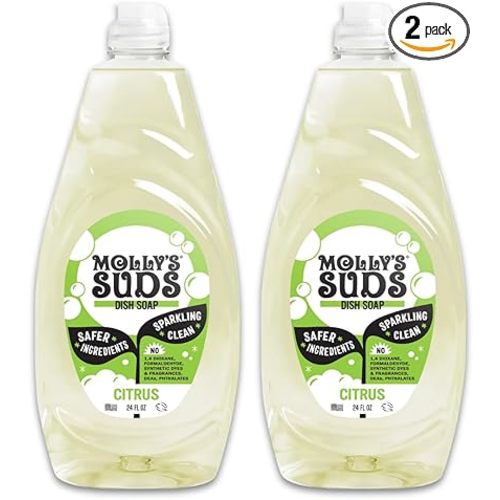 Molly's Suds Liquid Dish Soap | Clean, Simple Ingredients | Extra Scrubbing Power | Citrus Scent, 24 oz - 2 Pack