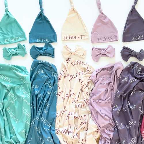 Personalized Baby Swaddle Blanket Gift Sets, Swaddle and Hat with Name, Girl Baby Shower Gift, Baby Boy Personalized Gift