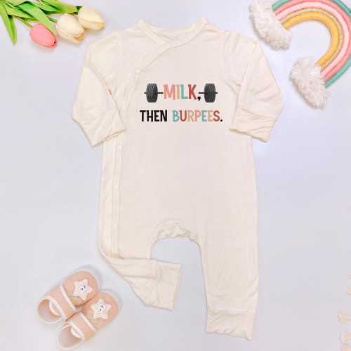 Milk Then Burpees Baby Bodysuit, Gym Workout Outfit, Bamboo Fabric