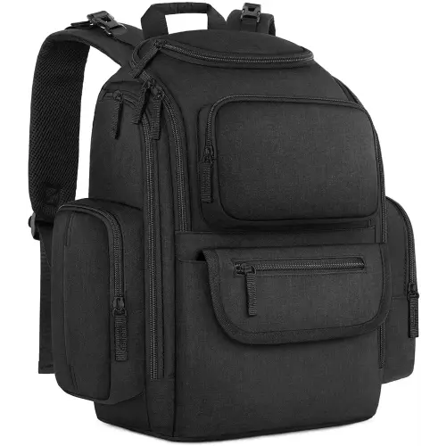 Mancro Diaper Bag Backpack, Multifunctional Dad Diaper Bag with 2 Side Insulated Pockets, Travel Water Resistant Baby Diaper Backpack for Men Women with Stroller Straps, Black