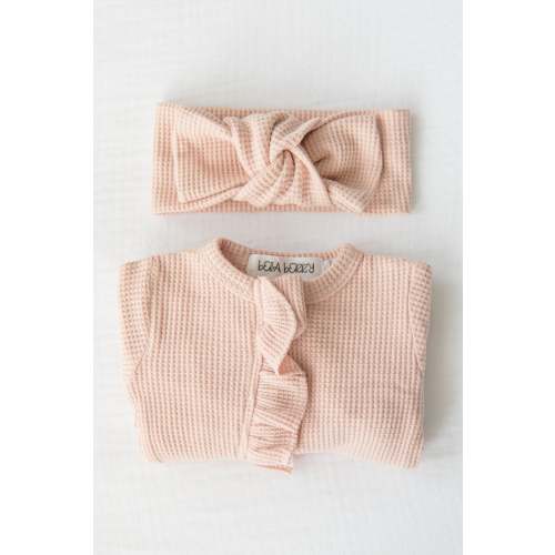 Organic Waffle Knit Ruffled Footie With Bow