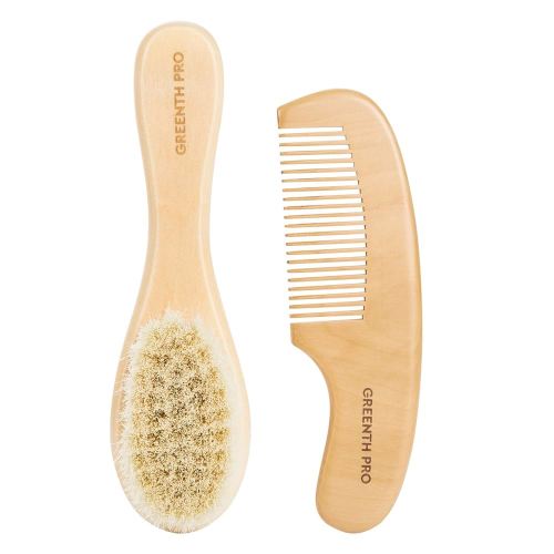 Baby Hair Bush and Comb Set -Nature Lotus Wood with Soft Goat Bristle and Pear Wood Comb for Newborns & Toddlers, Ideal for Cradle Cap