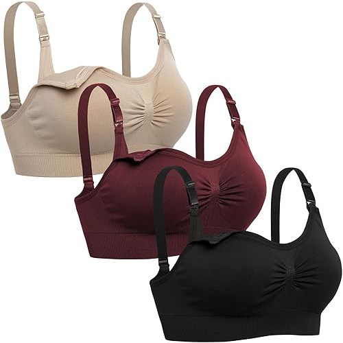 Lataly Womens Seamless Nursing Bra Sleeping Maternity Bralette for Breastfeeding Pack of 3