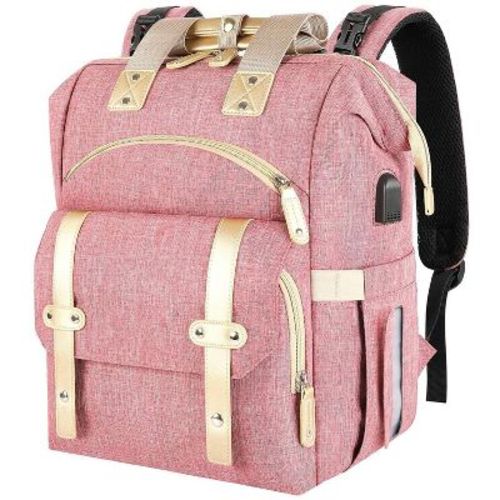 Itopfox Pink Diaper Backpack for Women with Insulated Pockets, USB Charging Port, RFID Anti-Theft Pocket, Stroller Straps, and Waterproof Fabric