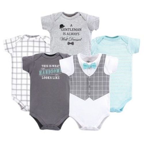 Little Treasure Baby Boy Cotton Bodysuits 5pk, Well Dressed, 9-12 Months