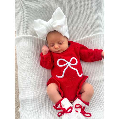 POINTELLE BOW FRILL ROMPER | RED