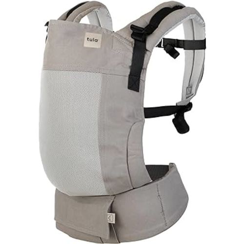Baby Tula Breathable Mesh Panel Free-to-Grow Baby Carrier - Adjustable, Comfortable, Newborn to Toddler Carrier - Ergonomic Fit for 7lbs to 45lbs - Back & Front Carry Options - Overcast (Gray)