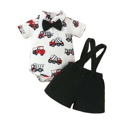 Jamsmile Newborn Boys Outfit Sets Short Sleeve Cartoon Romper Bodysuits With Shorts Gentleman Style Infant Boys Clothing, 3-6 Monthss