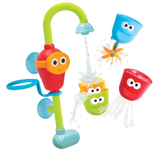 Yookidoo Toddler and Baby Bath Toy (Ages 1-3): Flow N Fill - 3 Stackable Play Cups - Battery Operated Interactive Hose Toy & Tumblers with Multiple Play Aspects - Make Bath Time Magical (No Mold)