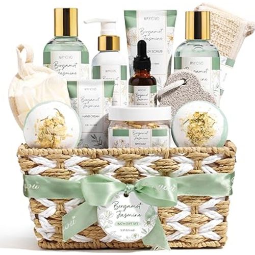 Birthday Gifts for Women, Bergamot Jasmine Relaxing Spa Gift Baskets for Women Self Care Package Bath Gift Set, Home Bath and Body Kit Pampering Easter Gifts for Womens Her Mom Friends Sister Wife