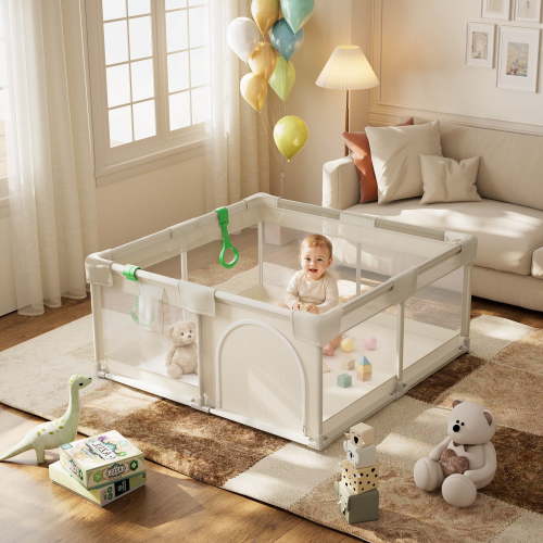 BEAUTYPEAK 48"x48" Large Baby Playpen Toddler Play Yard Fence for Boys and Girls, Light Gray