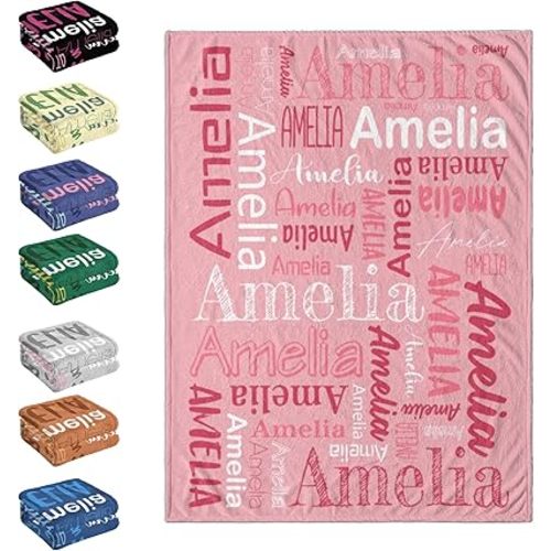 Vsmoedb Custom Baby Blanket with Name, Custom Blanket for Boys Girls, Baby Flannel Throw Blanket with Name Personalized Baby Blankets Gifts for Birthday Newborn, Made in USA