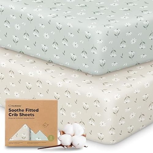 KeaBabies 2-pk Organic Cotton Crib Sheets for Boys Girls 52x28 (Herb) | Fitted Crib Mattress Sheet Neutral, Breathable Cover for Baby Bed Set, Toddler Mattress, Soft & Cute Prints