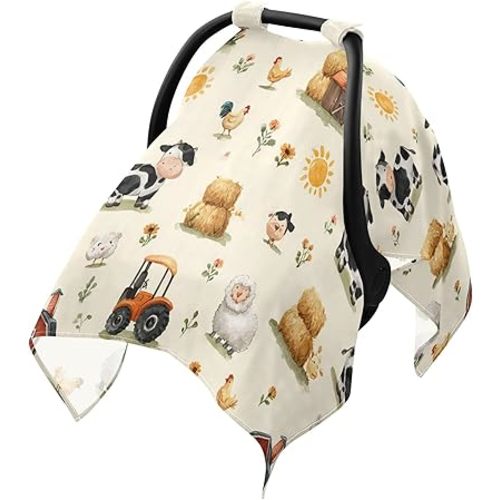 Vintage Farm Animal Cow Car Seat Cover Baby Breathable Soft Infant Carseat Covers Canopies Babies Carrier Covers for Girl Boy