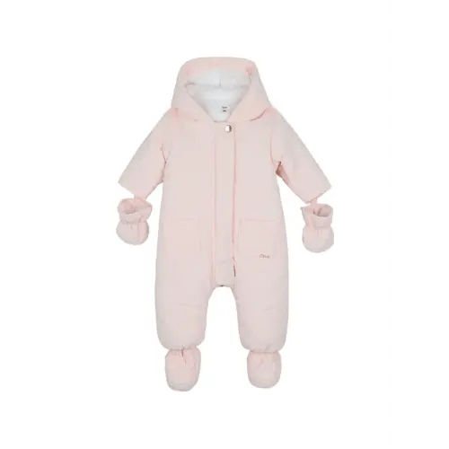 Chloé Kids floral-embroidered Hooded Snowsuit | Pink | FARFETCH