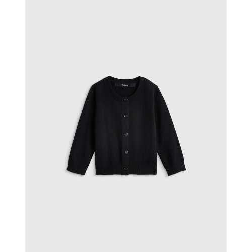 100% Organic Cotton Crewneck Cardigan  in Black