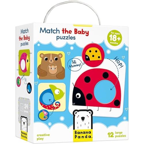 Banana Panda Match The Baby Toddler Puzzles and Matching Activity - Set includes 12 Large 2-Piece Beginner Puzzles with Round Elements to Mix and Match - for kids ages 18 months and up