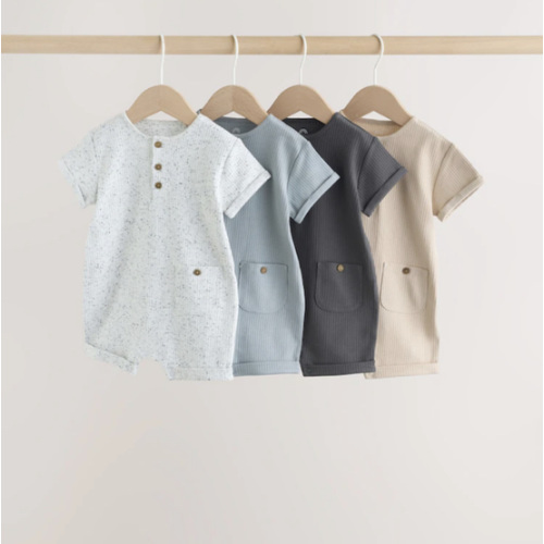 Buy Grey Grandad Button Neck Baby Rompers 4 Pack from Next USA
