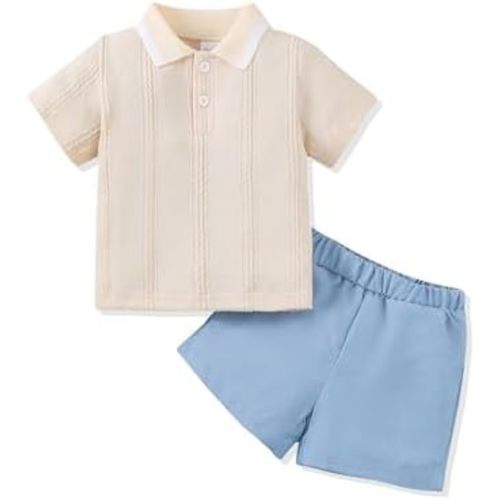 Renotemy Toddler Baby Boys Clothes Summer Outfits Polo Shirt Shorts Set 2Pcs Boys Clothing Sets 12 Month-5T