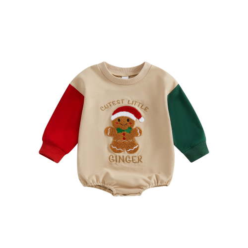 My First Christmas Baby Girl Boy Outfit Gingerbread Letter Embroidery Long Sleeve Sweatshirt Bubble Romper Bodysuit Fall Winter Clothes