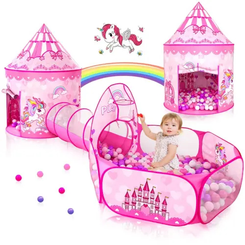 Sumbababy 3PC Princess Tent for Girls with Kids Ball Pit & Crawl - TikTok Shop