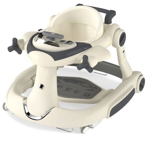 Kinder King 5-in-1 Baby Activity Walker, Convertible Push & Sit-in Walker with Adjustable Height, Foldable, Stable Design, Beige