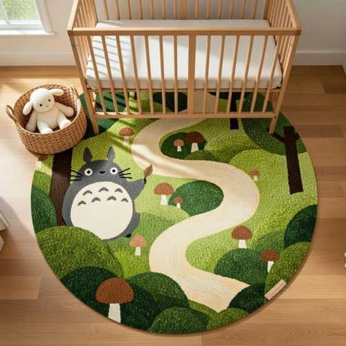 Nursery Kids Totoro Round Rug, Totoro Forest Nursery Decor, Anime Kids Room Carpet, Forest Spirit Area Rug, Studio Ghibli Gift For Her