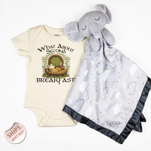 What About Second Breakfast Baby Onesie®and blanket, Funny Baby Clothes, Natural Baby Romper, Cute Baby Sweater, Baby Shower Gift, 2001283