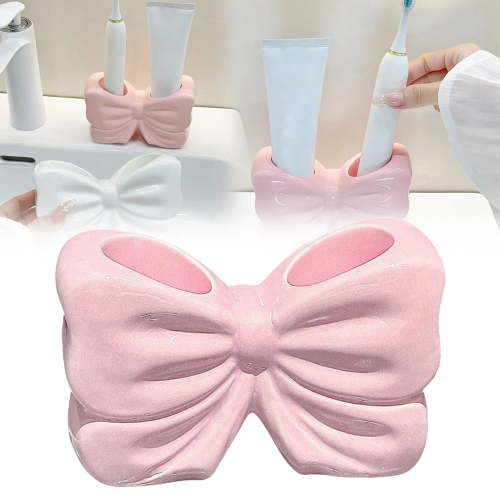The Butterfly Shaped Toothbrush Storage Rack Features A Unique Bow Design Adding Fun And Beauty Suitable For Various Styles Of Bathroom Decoration Especially For Children And Yo Glass, Pink One Size