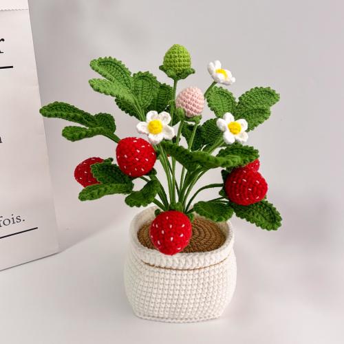 Crochet Strawberry Plant Pot, Crochet Flowers, Never-Wilting Desk Decor! Birthday Gift, Bridesmaid/ Housewarming Present. Handmade with Love