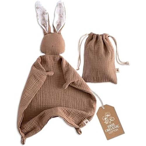 Mikito Organic Cotton Baby Muslin Lovey Bunny - Oeko-TEX & GOTS Certified - Security Blanket & Perfect Loveys for Babies - Unisex New Baby Gift for Ultimate Comfort & Peaceful Dreams