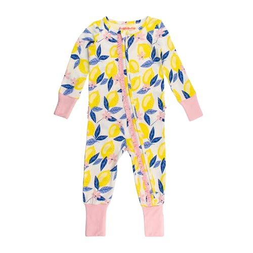 RuffleButts SoftSnooze™ Viscose from Bamboo Baby Girls Ruffle One Piece Convertible Pajamas